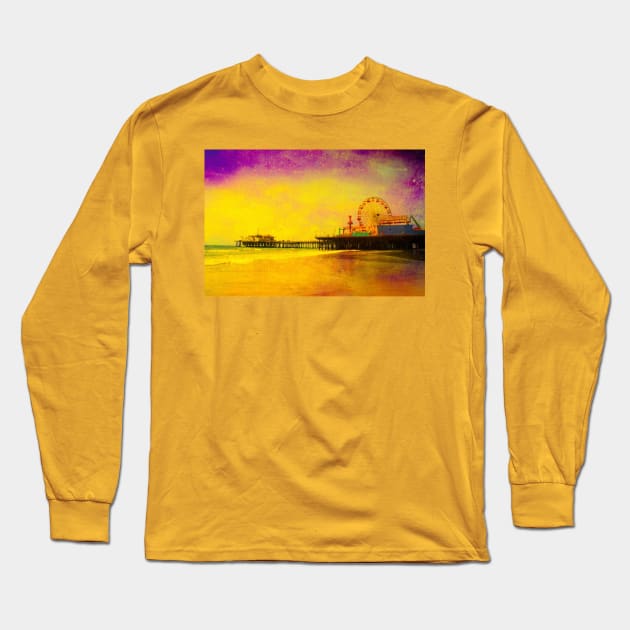 Yellow Purple Santa Monica Pier Long Sleeve T-Shirt by Christine aka stine1